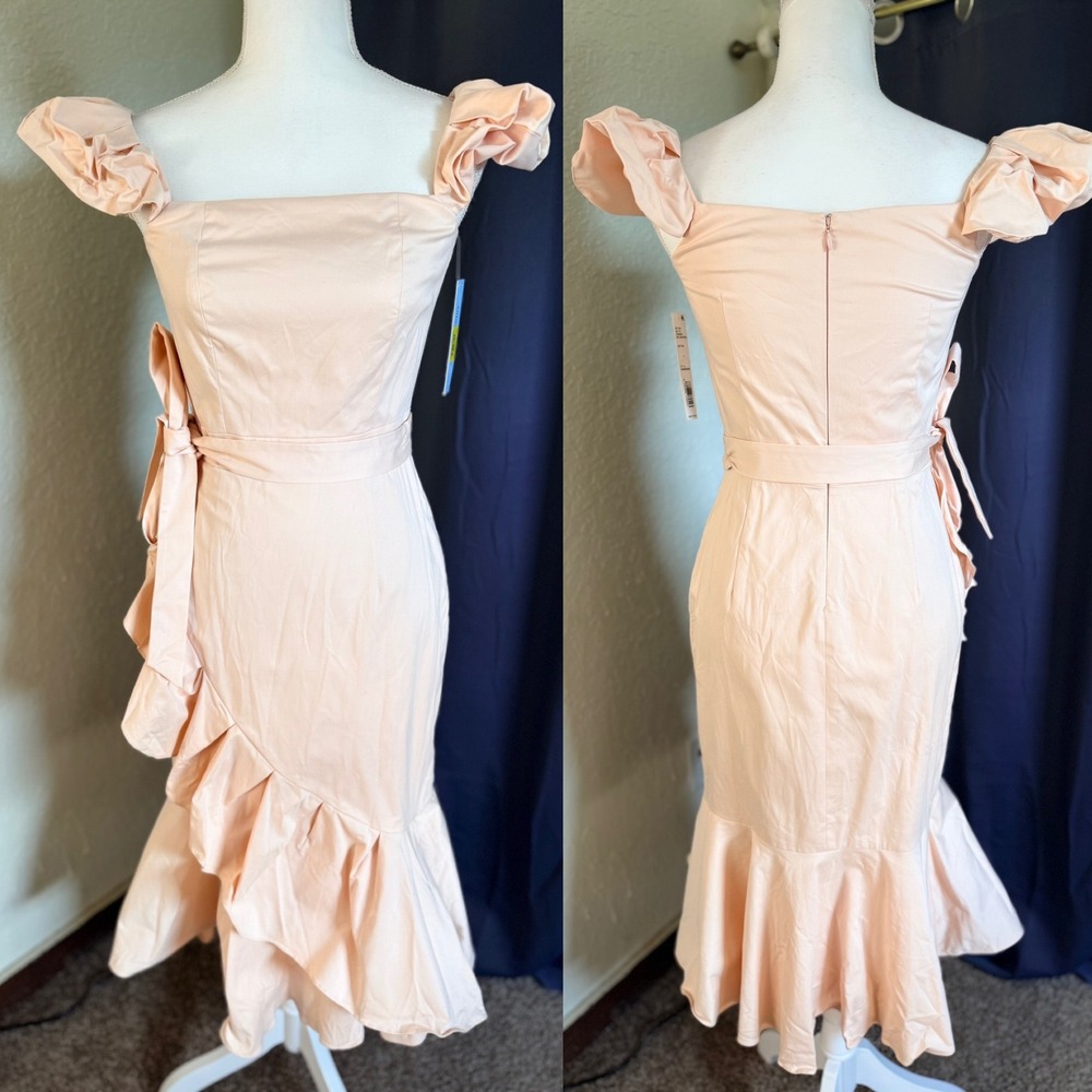 Antonio Melani Lori Sateen Dress Light Pink Ruffle Midi  Womens Size 2 NWT - Picture 2 of 10